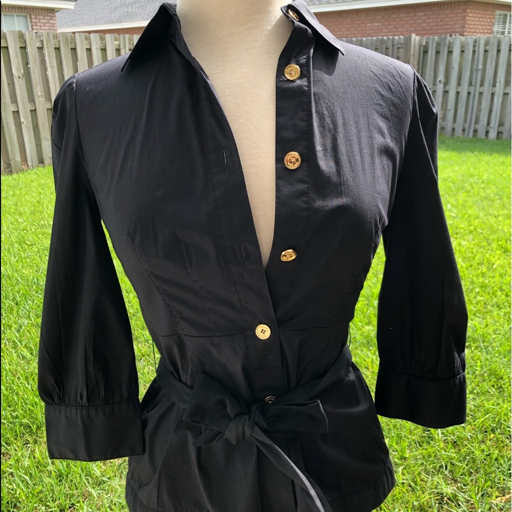 Tory Burch 3/4 sleeve button up black shirt